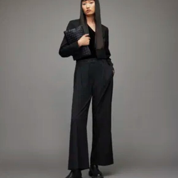 NWT ALL SAINTS Seline Mid-Rise Relaxed Trousers in Black size 6